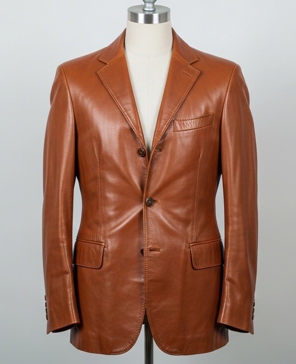 Cognac Leather Blazer