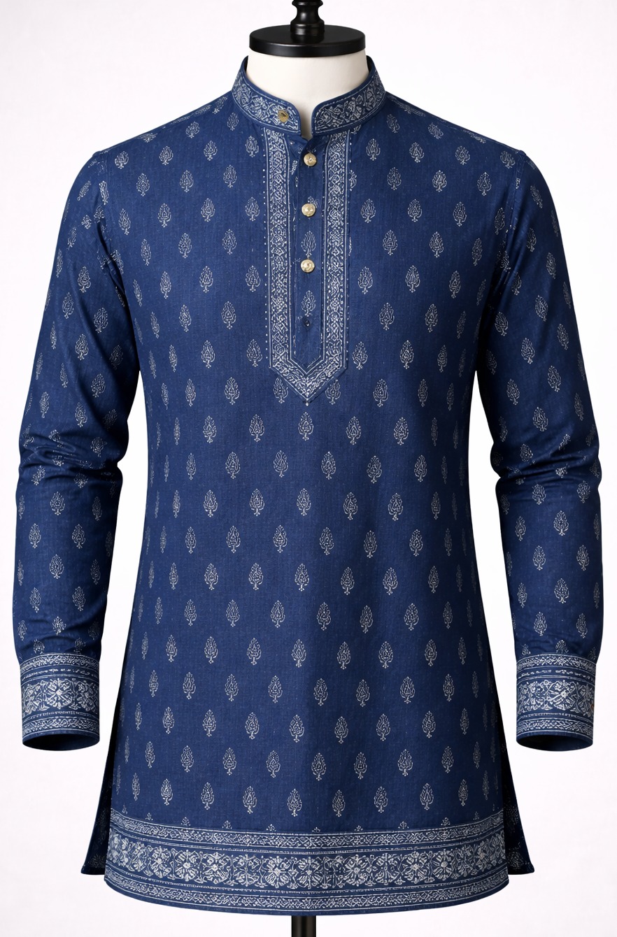Indigo Block-Print Cotton Kurta