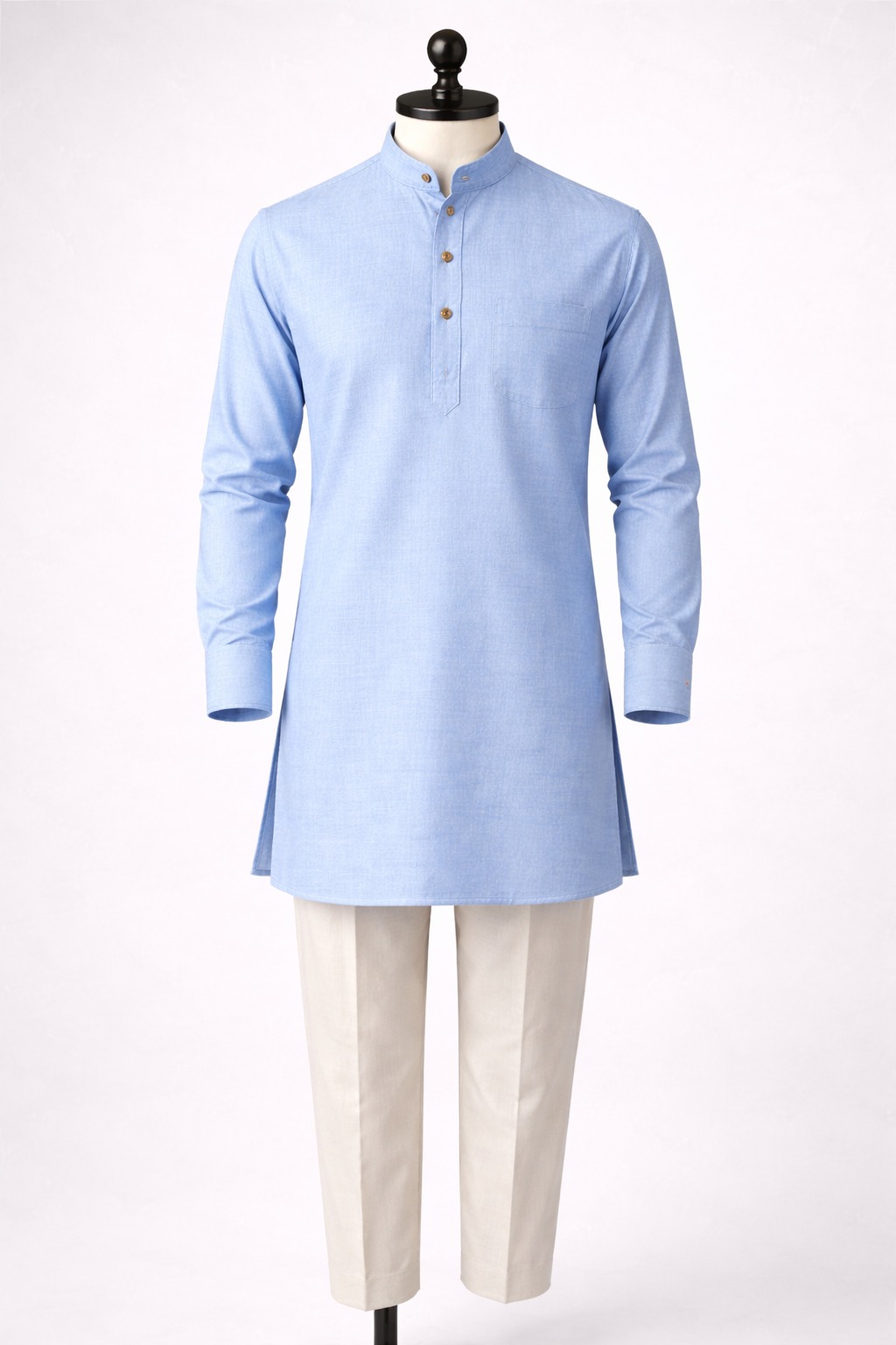 Pastel Blue Linen Kurta Set