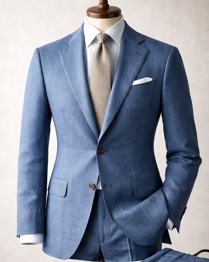 Slate Blue Linen Summer Suit